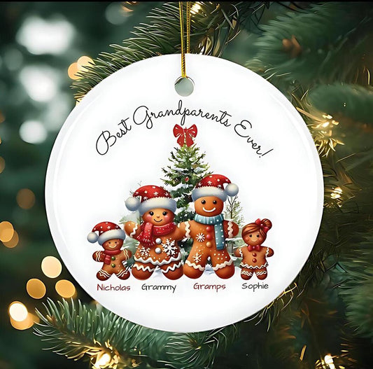 Personalized Christmas Ornament for Grandparents - Gingerbread Family