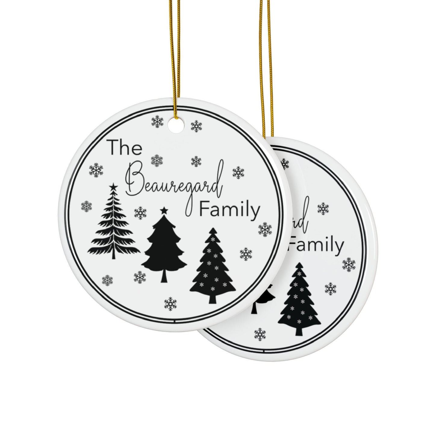 Personalized Family Name Christmas Tree Snowflake Ornament - Black White Holiday Decor, Xmas Gift Idea, Custom Ornament