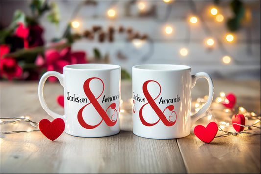 Valentine's Day Personalized Ceramic Mug Set, Couple Coffee Mugs, 11oz, 15oz, Gift for Him and Her, Custom Valentine's Gift