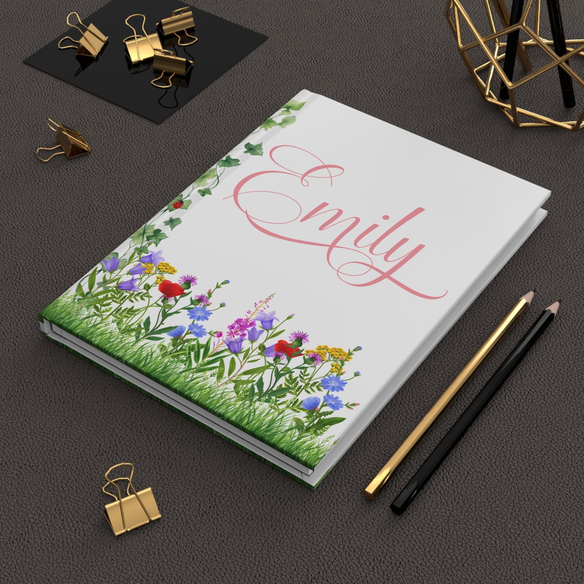 Personalized Wildflower Hardcover Journal, Vibrant Flower Diary, Matte Finish Notebook, Custom Name Gift, Writing Blank Book