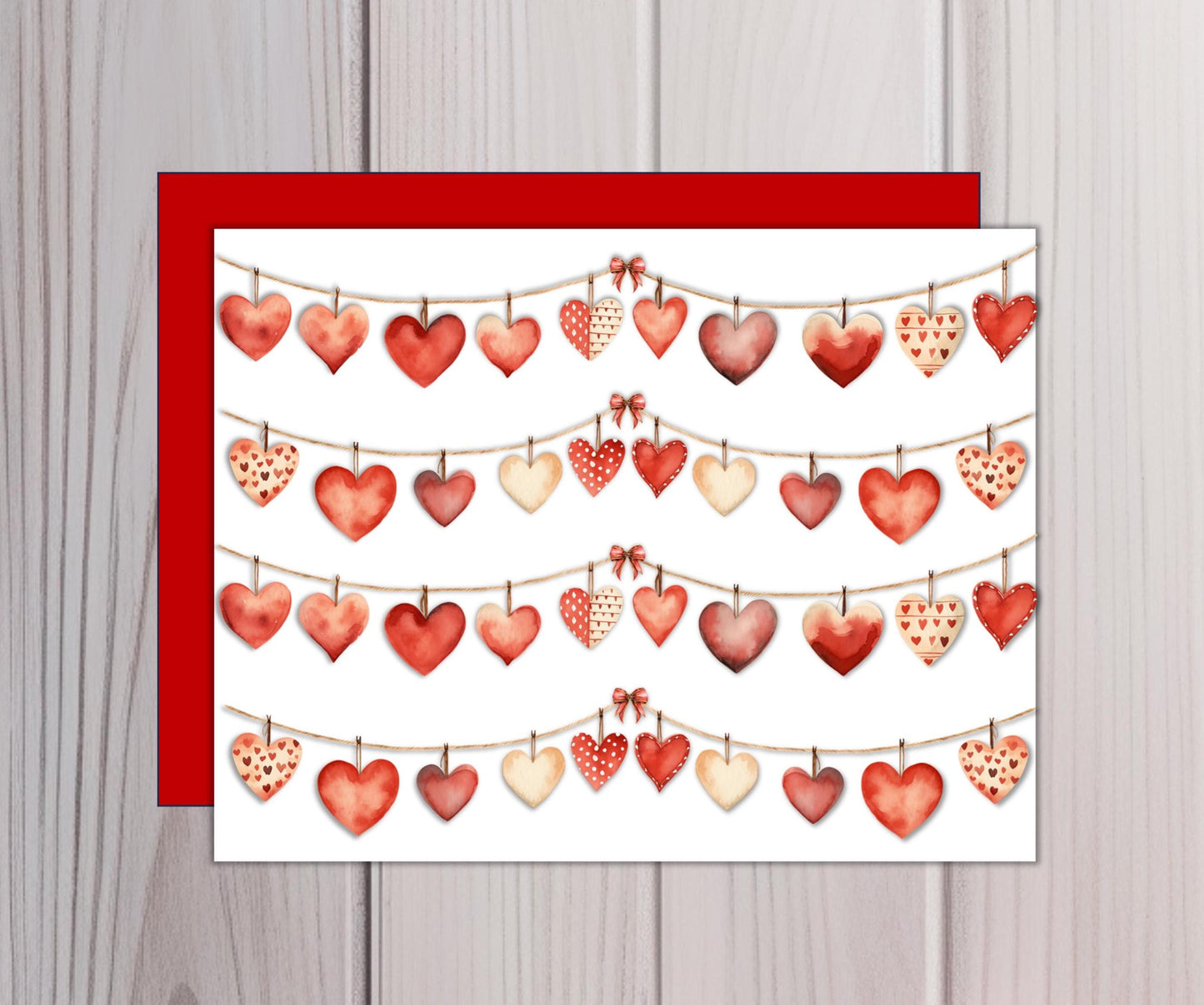 Valentine's Day Note Cards Watercolor Hearts