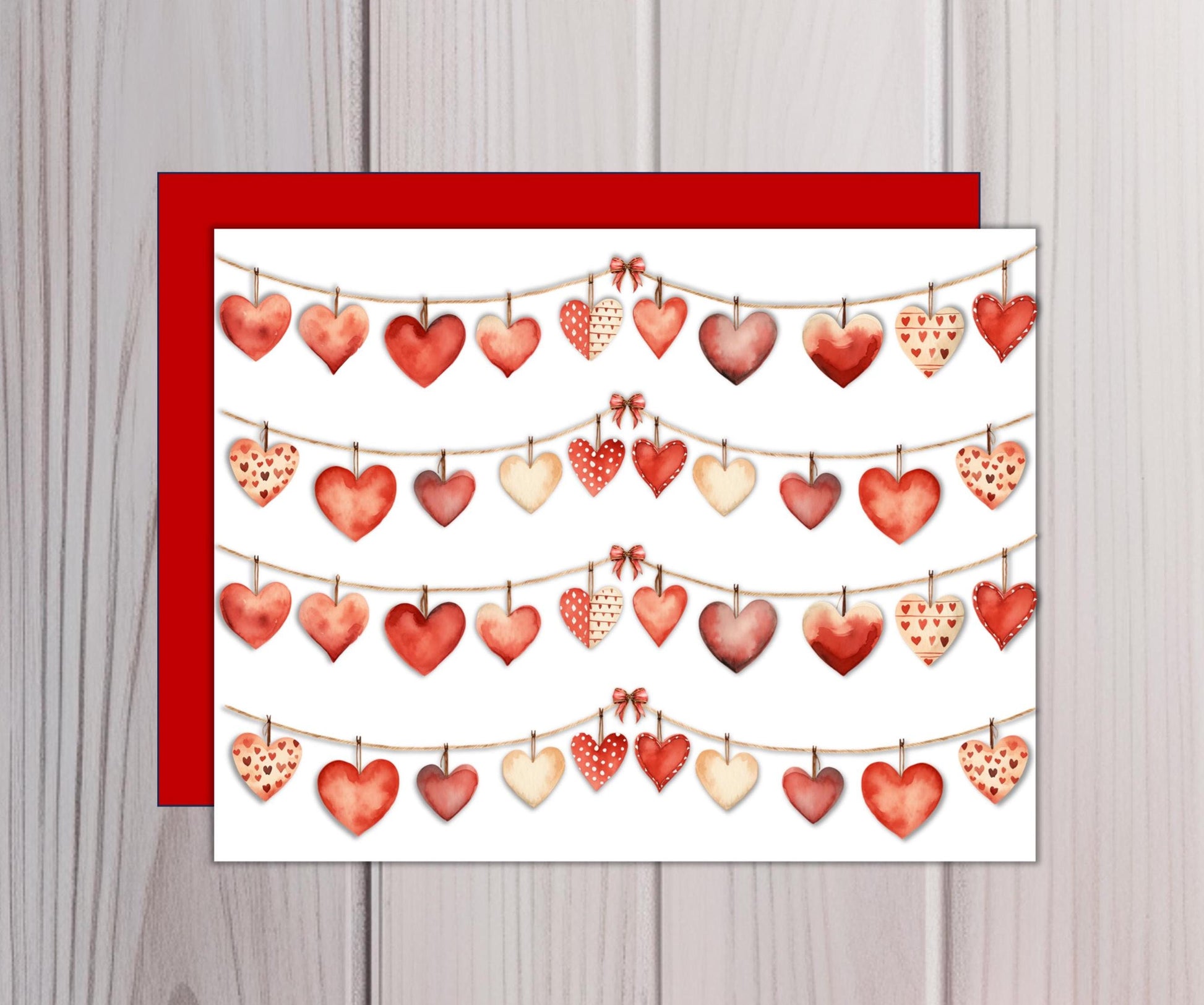 Valentine's Day Note Cards Watercolor Hearts
