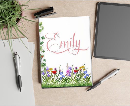 Personalized Wildflower Hardcover Journal, Vibrant Flower Diary, Matte Finish Notebook, Custom Name Gift, Writing Blank Book