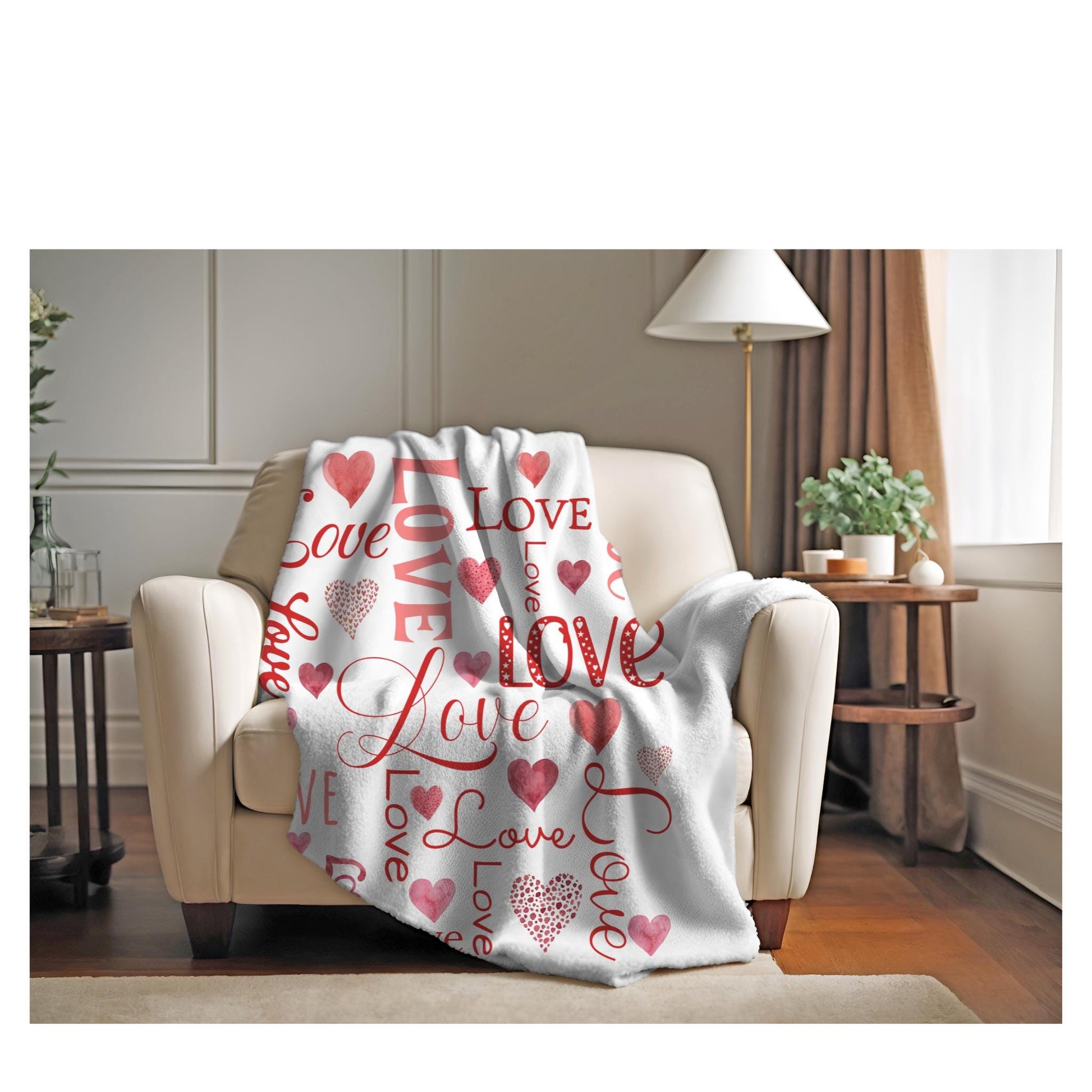 Fleece Blanket Love Design - Valentine's Day Gift, Anniversary, Birthday - Cozy Throw, Watercolor Heart Print, Everyday Home Decor