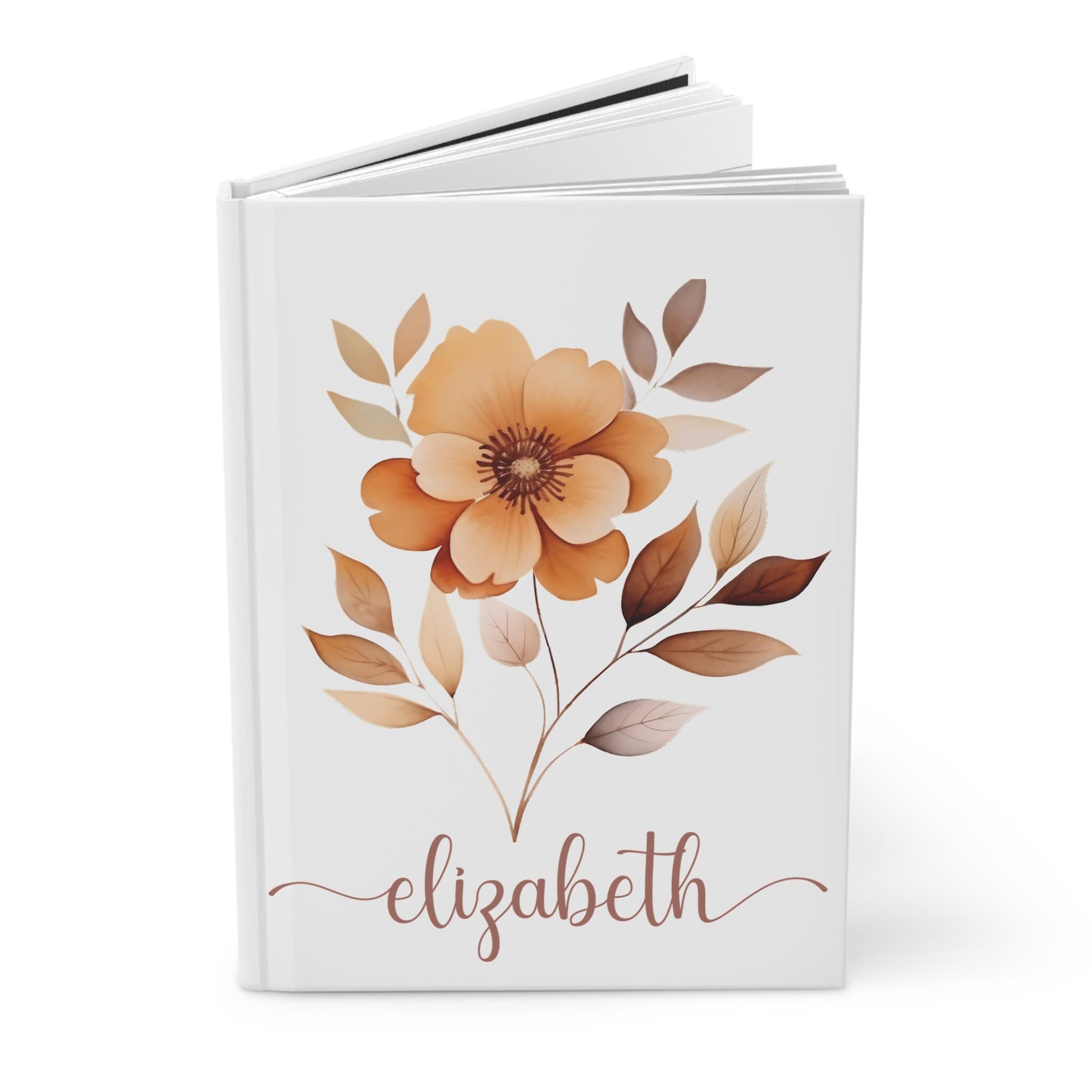 Vintage Botanical Hardcover Journal, Sepia Tone Matte Notebook, Personalized Gift, Elegant Script Font, Custom Writing Journal, Nature Lover