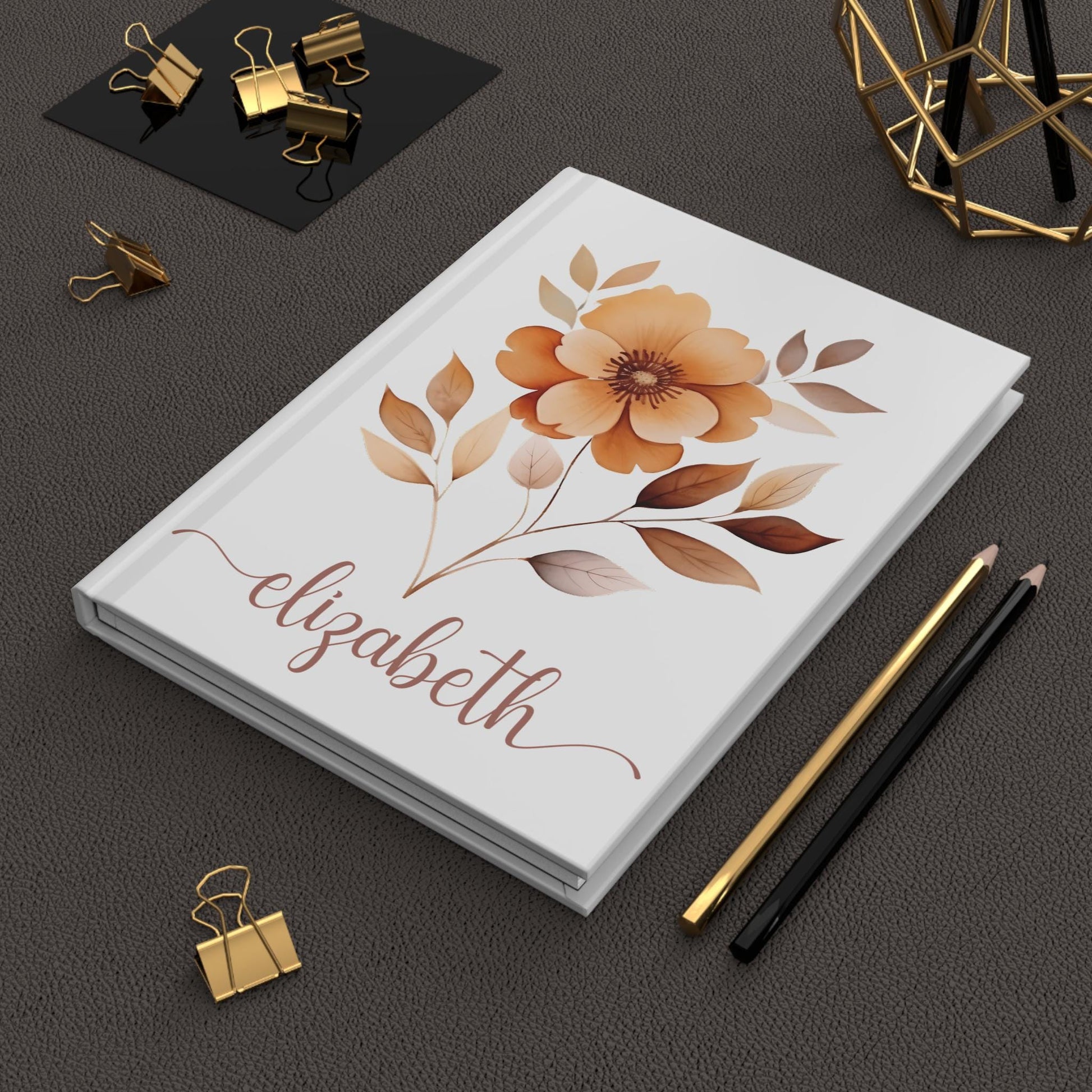 Vintage Botanical Hardcover Journal, Sepia Tone Matte Notebook, Personalized Gift, Elegant Script Font, Custom Writing Journal, Nature Lover