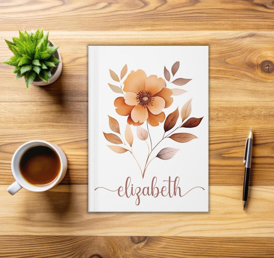 Vintage Botanical Hardcover Journal, Sepia Tone Matte Notebook, Personalized Gift, Elegant Script Font, Custom Writing Journal, Nature Lover