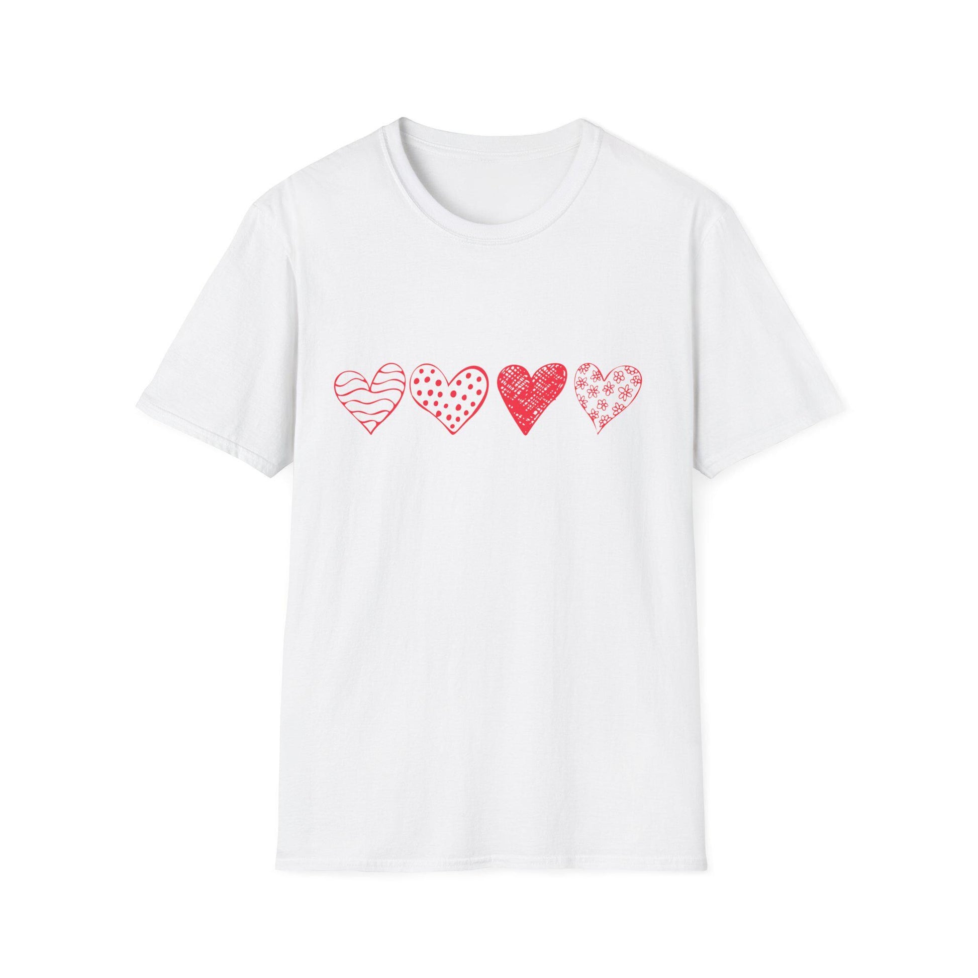 Doodle Hearts T-Shirt, Cute Everyday Shirt, Valentine's Day Graphic Tee, Unisex Softstyle Top, Gift for Him or Her