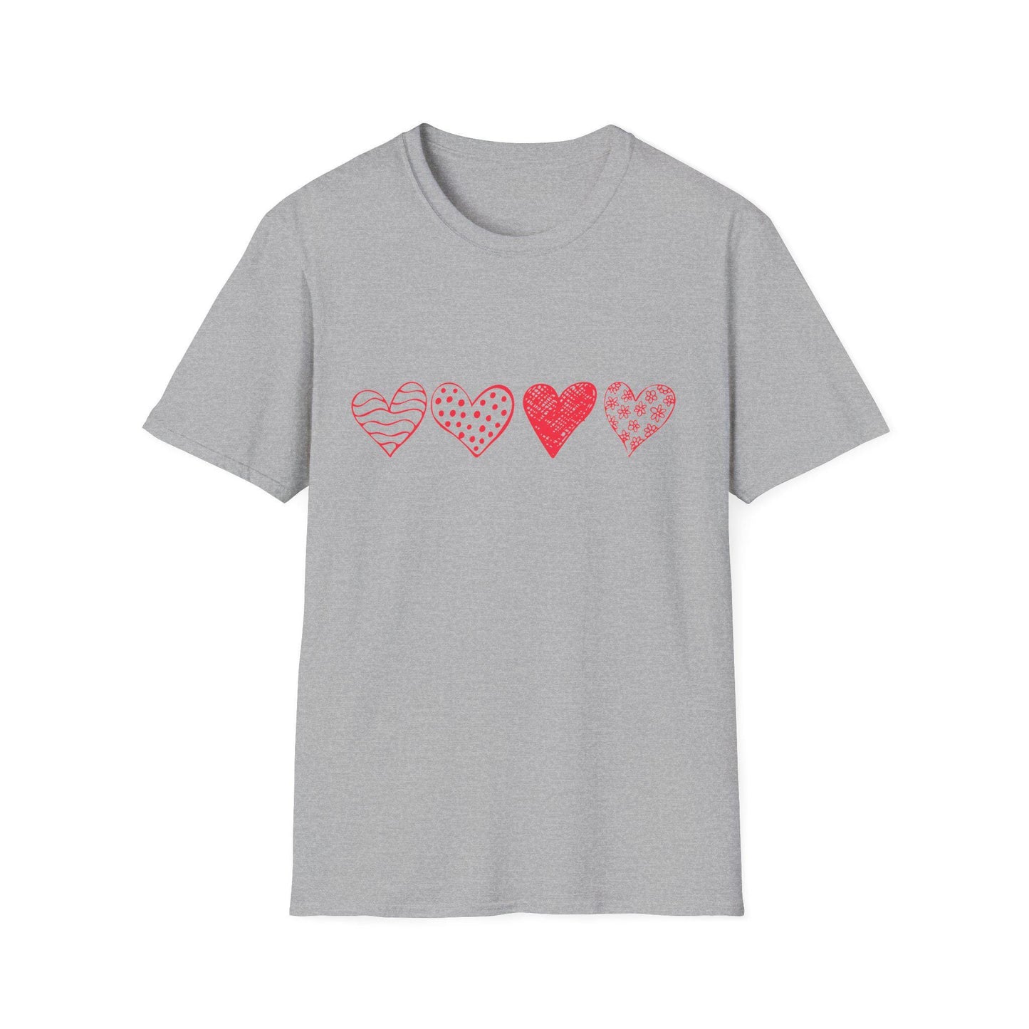 Doodle Hearts T-Shirt, Cute Everyday Shirt, Valentine's Day Graphic Tee, Unisex Softstyle Top, Gift for Him or Her