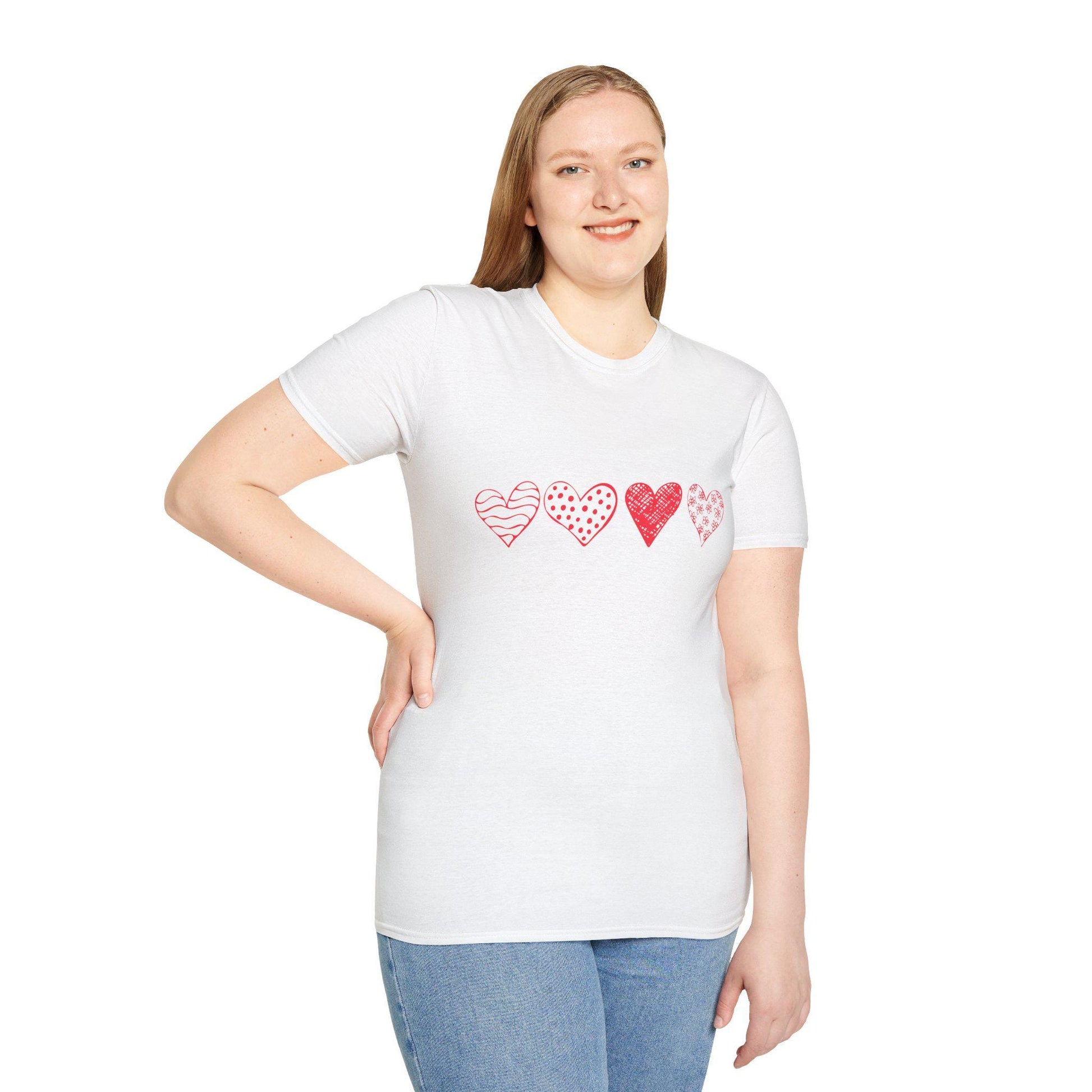 Doodle Hearts T-Shirt, Cute Everyday Shirt, Valentine's Day Graphic Tee, Unisex Softstyle Top, Gift for Him or Her