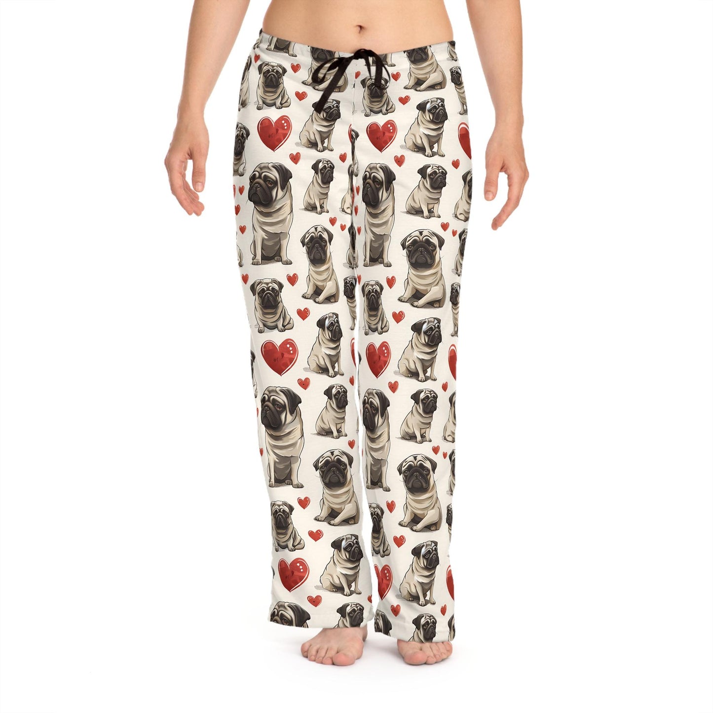 Pug Heart Women's Pajama Pants, Valentine's Day Gift, Dog Lover Lounge Wear, Cute Animal Pattern, Birthday Present
