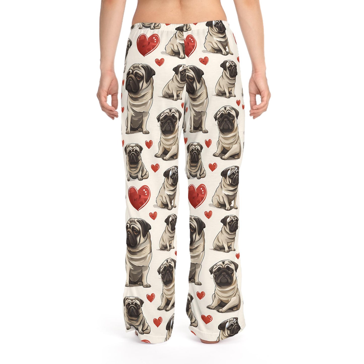 Pug Heart Women's Pajama Pants, Valentine's Day Gift, Dog Lover Lounge Wear, Cute Animal Pattern, Birthday Present