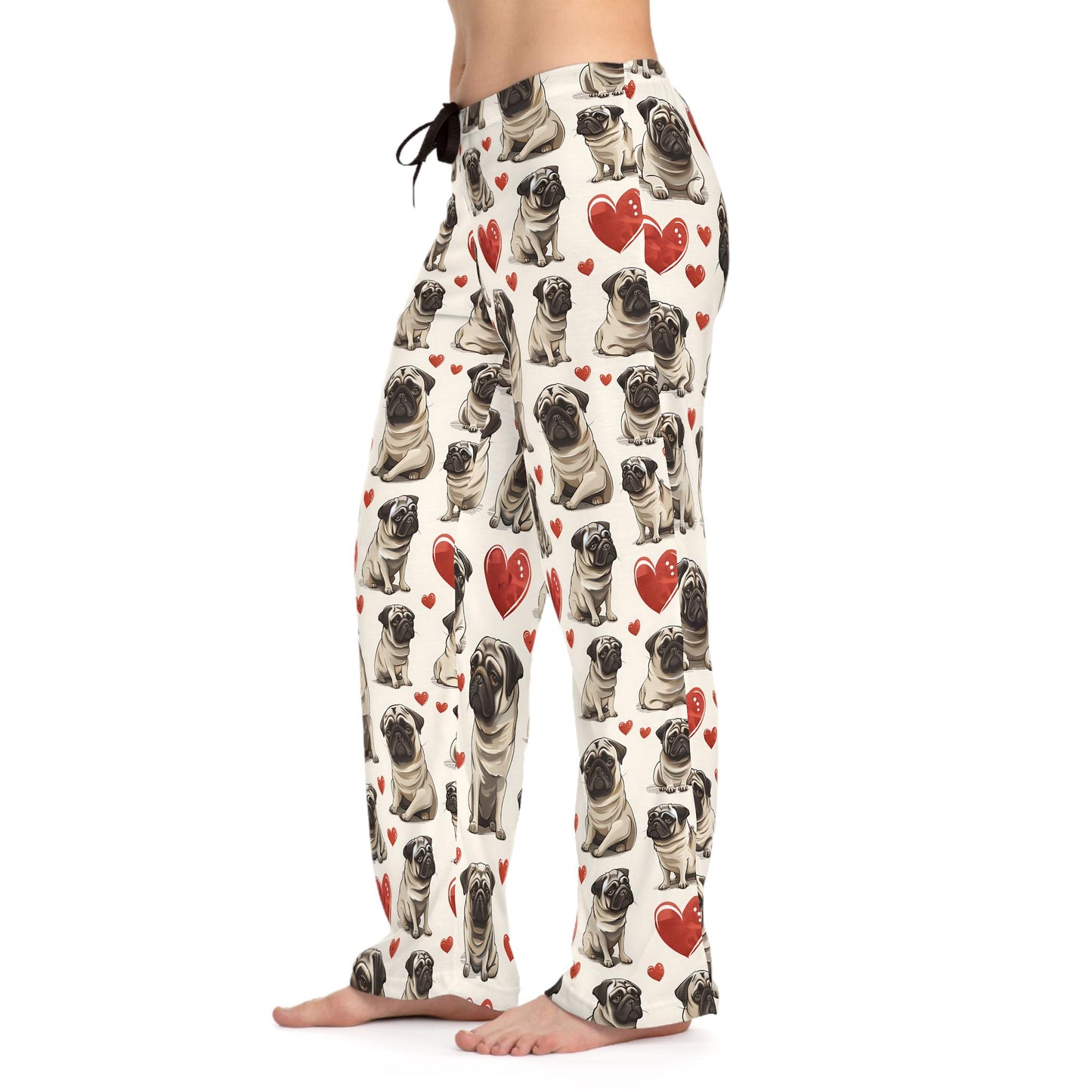 Pug Heart Women's Pajama Pants, Valentine's Day Gift, Dog Lover Lounge Wear, Cute Animal Pattern, Birthday Present