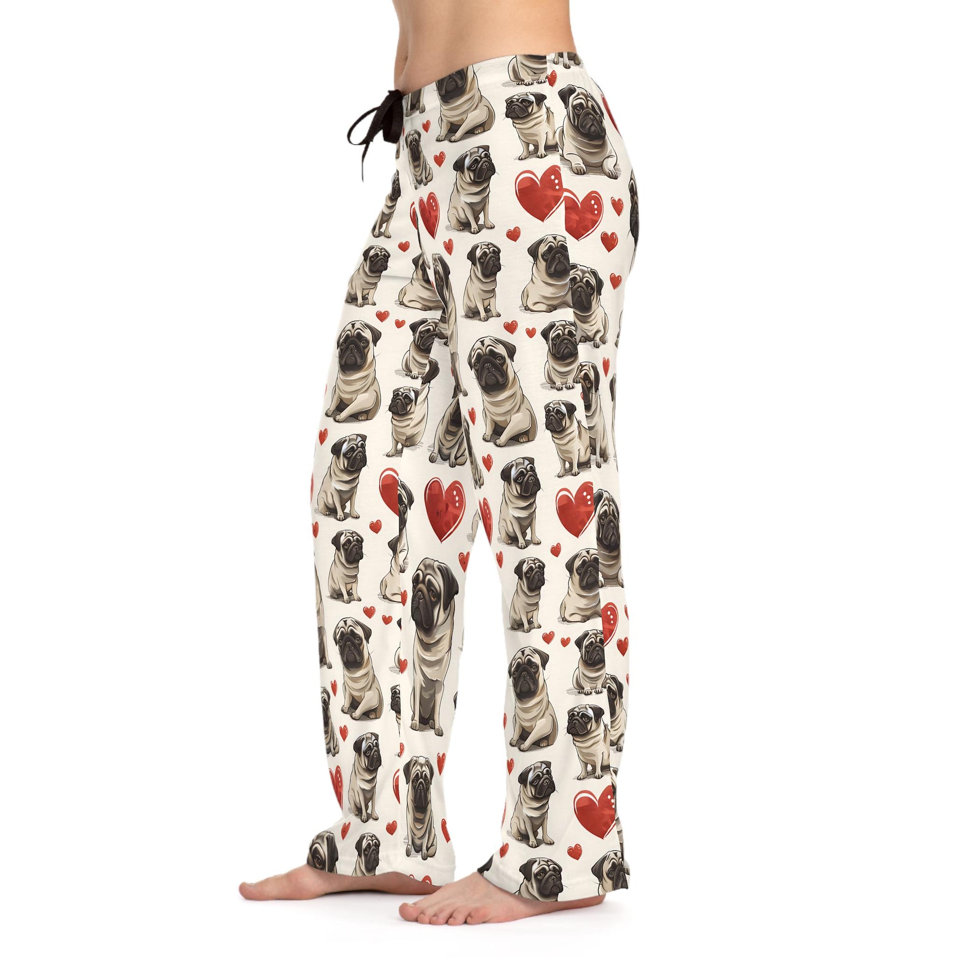 Pug Heart Women's Pajama Pants, Valentine's Day Gift, Dog Lover Lounge Wear, Cute Animal Pattern, Birthday Present