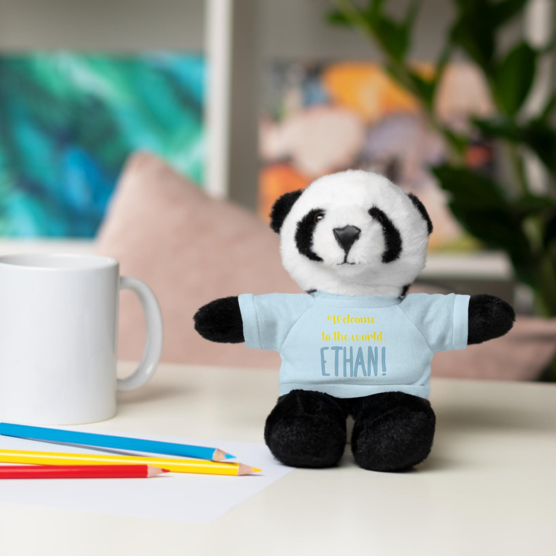 Personalized Plush Animal, New Baby Gift, Stuffed Animal with Tee, Customizable Nursery Decor, Baby Shower Present, Cute Teddy Bear Toy