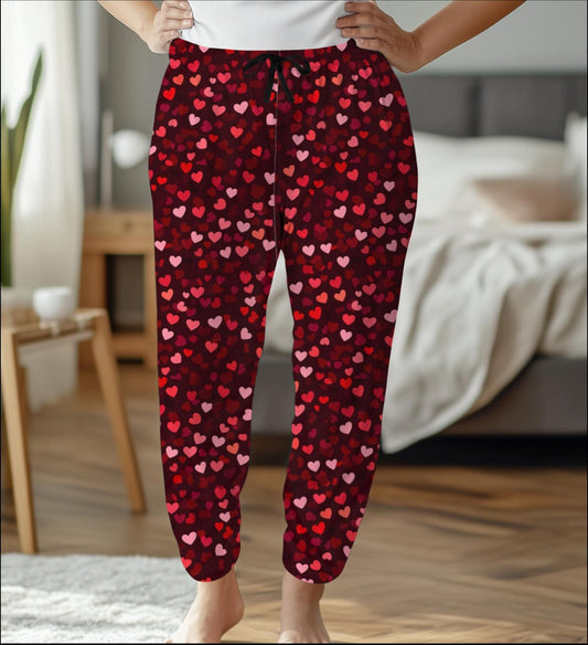Heart Pattern Women's Pajama Pants, Cute Lounge Wear for Valentine's Day, Cozy Sleepwear, Anniversary Gift, Nighttime Apparel