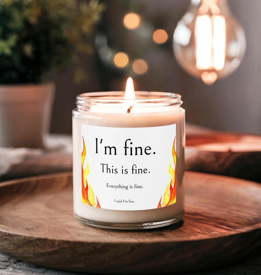 Scented Candles, Funny 'I'm Fine' Meme Label, Coconut Apricot Wax, Jar Color Options, Relaxing Aromatherapy Home Decor, Gift Ideas, Hand
