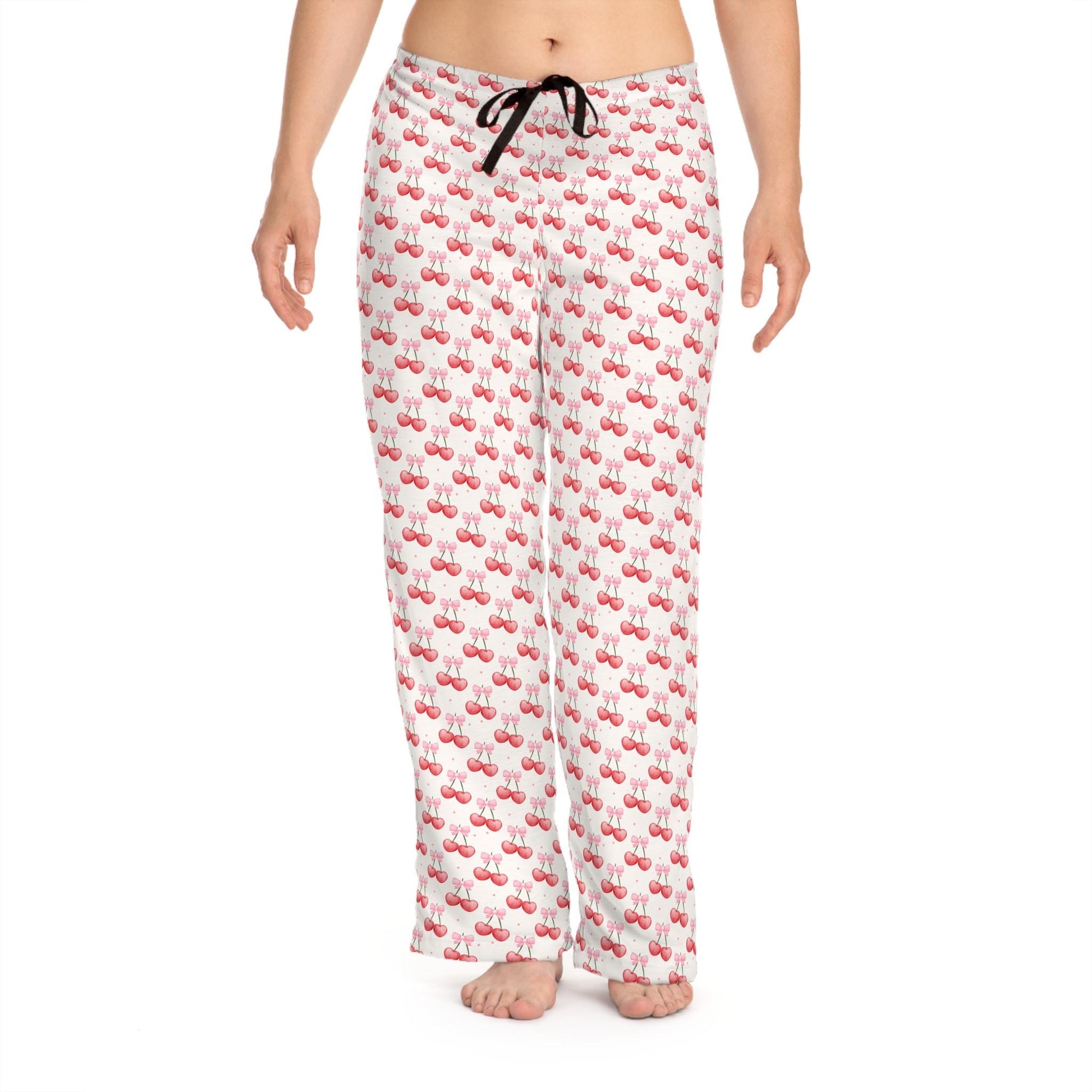 Cherry Bow Women's Pajama Pants, Cozy Sleepwear, Lounge Pants, Cute PJ Bottoms, Cherry Pattern, Comfy Nightwear