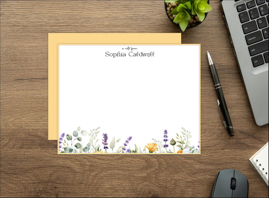 Personalized Stationery Yellow Wildflower - Set of note cards & envelopes