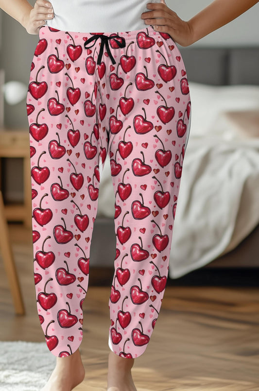 Cherry Heart Women's Pajama Pants, Comfy Lounge Wear for Everyday or Gifting on Valentine's Day, Birthdays, Anniversaries, Cute Sleepwear