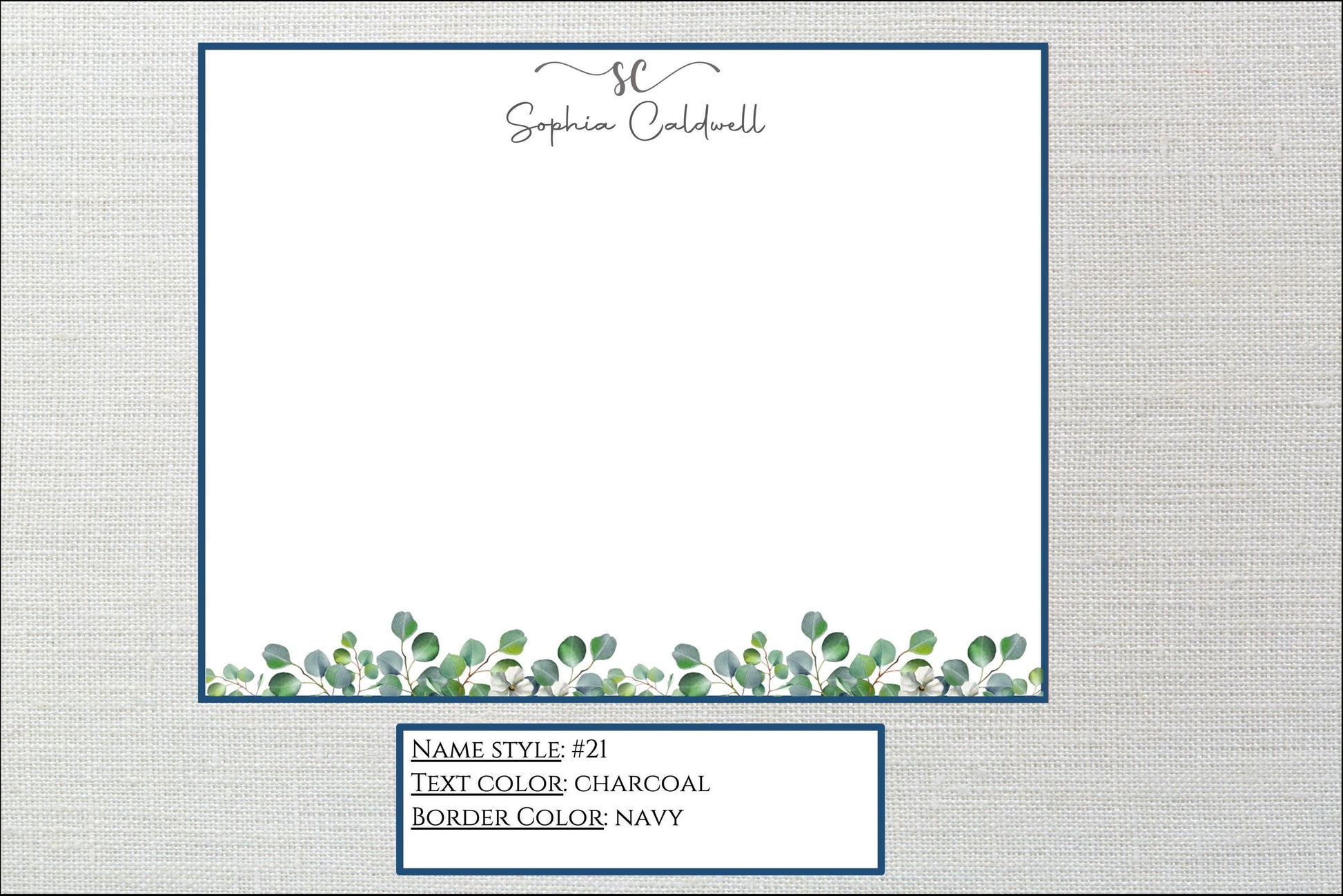 Personalized Stationery Eucalyptus Leaves, Set of custom stationery note cards with envelopes, Custom Stationery, Professional Stationery
