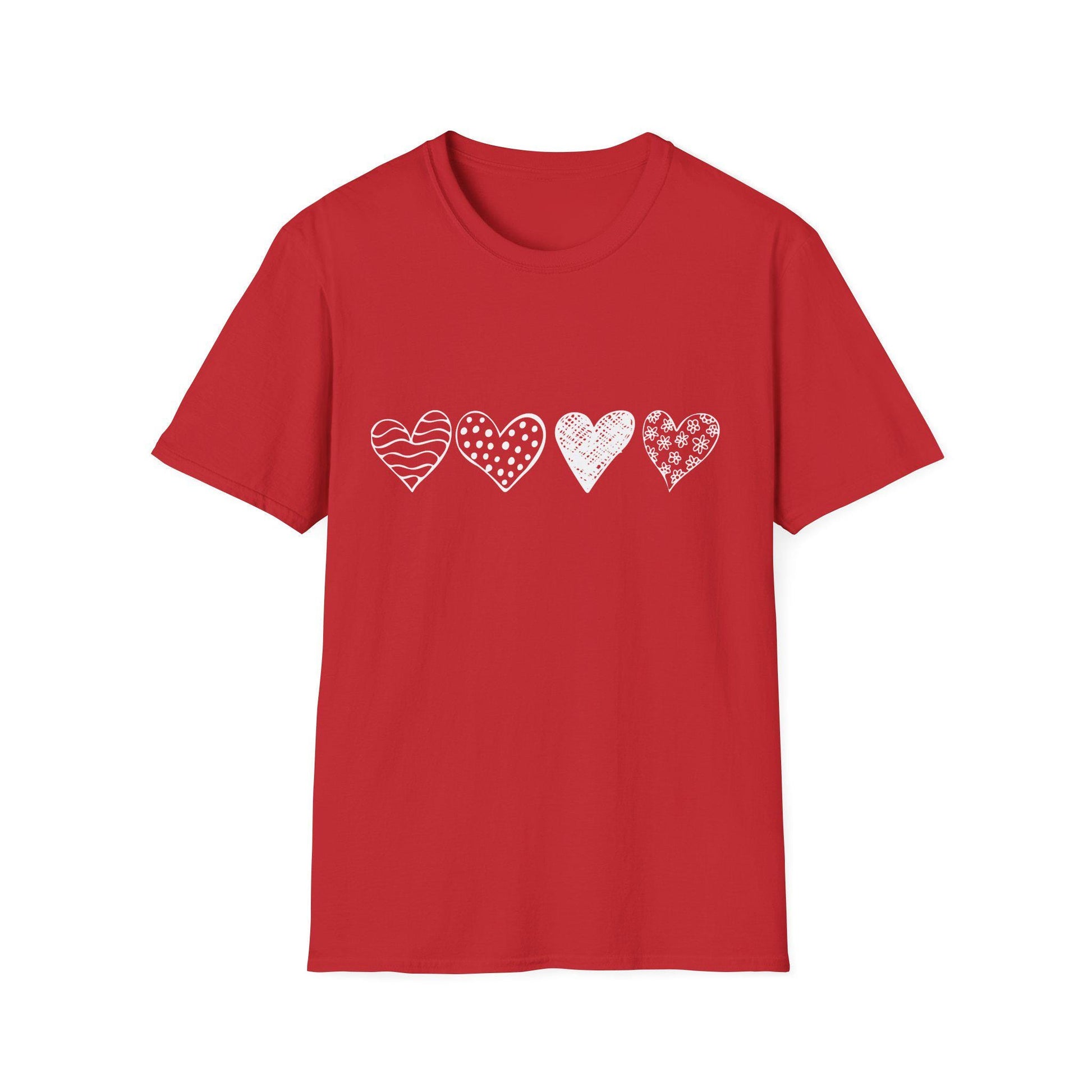 Doodle Hearts T-Shirt, Cute Everyday Shirt, Valentine's Day Graphic Tee, Unisex Softstyle Top, Gift for Him or Her