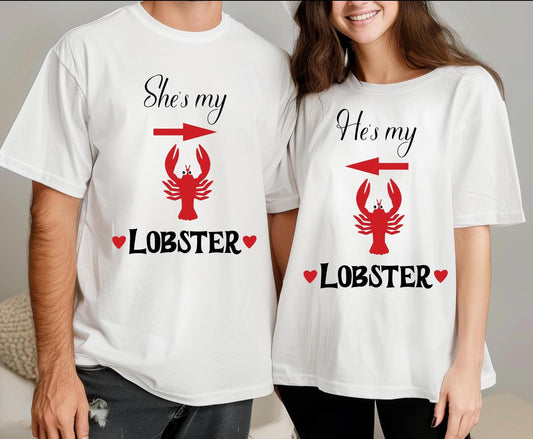 Couple's Unisex Softstyle T-Shirts He's My Lobster She's My Lobster, Engagement Party Gift, Valentine's Day Matching Tees, Couple's Gift