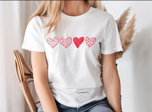 Doodle Hearts T-Shirt, Cute Everyday Shirt, Valentine's Day Graphic Tee, Unisex Softstyle Top, Gift for Him or Her