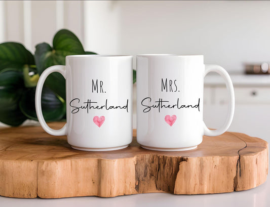 Couple's Mug Set, Mr and Mrs Mugs, Valentine's Day Gift, Wedding Gift, Anniversary Gift, Couple Gift