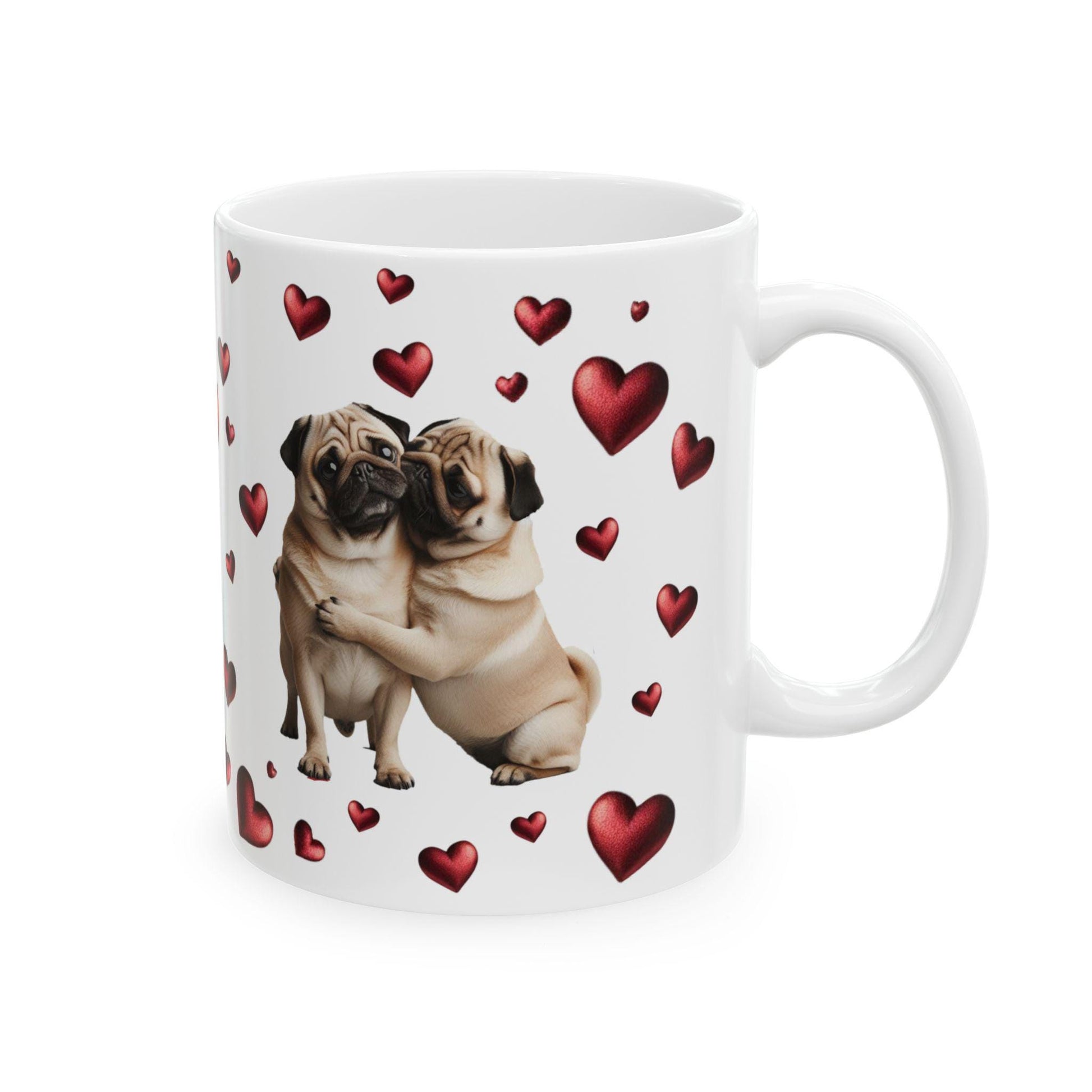Pug Love Ceramic Mug, Valentine's Day Gift, Adorable Pug Couple, Heart Design, Couples Gift, Valentine's Day gift