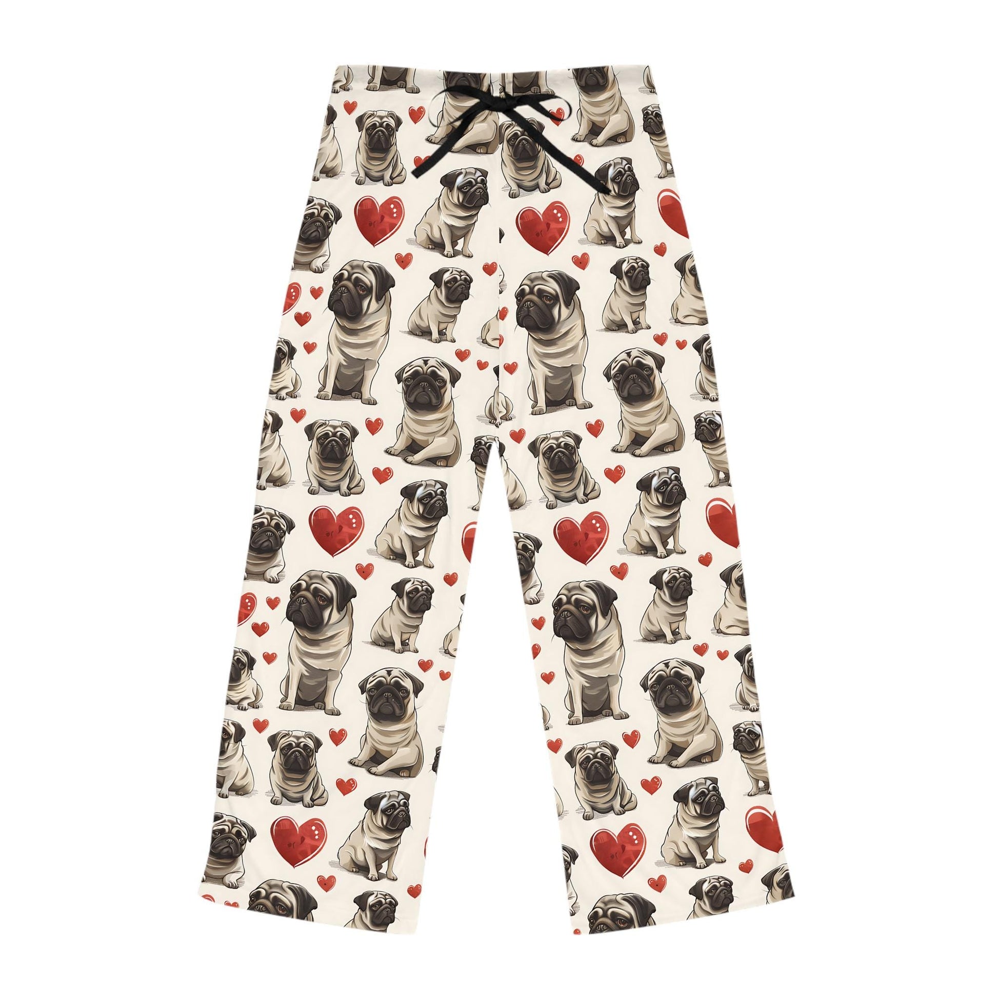 Pug Heart Women's Pajama Pants, Valentine's Day Gift, Dog Lover Lounge Wear, Cute Animal Pattern, Birthday Present