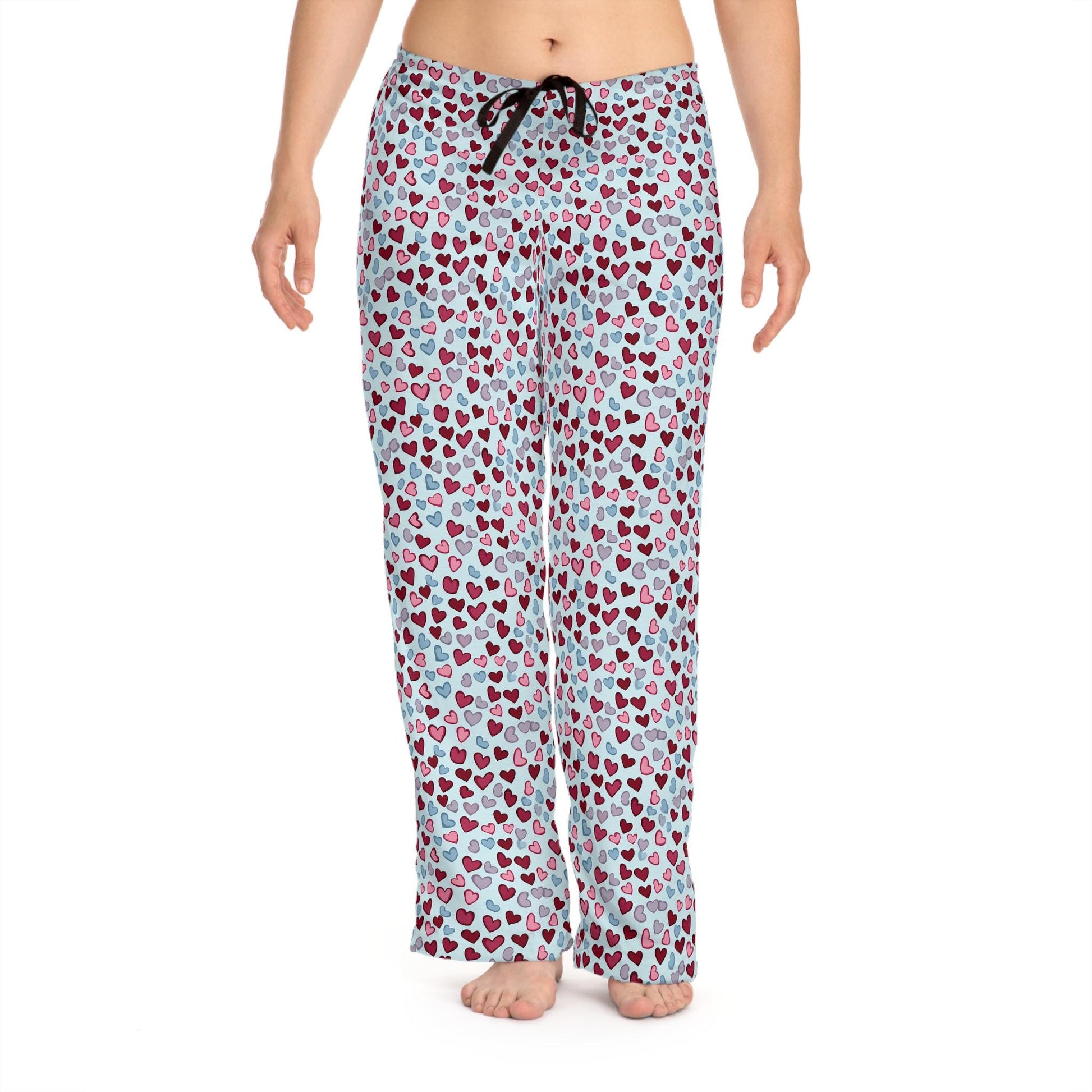 Heart Pattern Women's Pajama Pants, Cute Valentine's Day Lounge Pants, Comfy Anniversary Sleepwear, Gift for Her, Cozy Nightwear