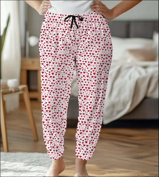 Heart Pattern Women's Pajama Pants, Valentine's Day Lounge Wear, Cute Anniversary Gift, Comfy Sleepwear