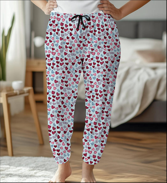 Heart Pattern Women's Pajama Pants, Cute Valentine's Day Lounge Pants, Comfy Anniversary Sleepwear, Gift for Her, Cozy Nightwear