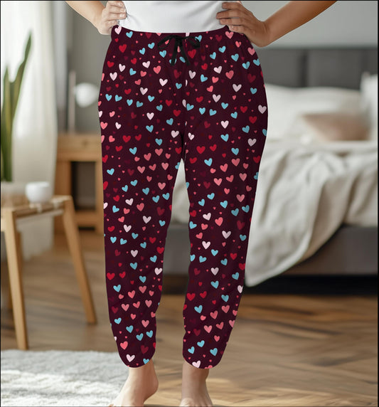 Heart Pattern Women's Pajama Pants, Valentine's Day Gift, Anniversary Pajamas, Comfy Sleepwear, Cute Lounge Pants