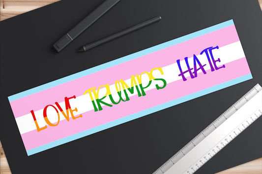 Transgender Flag Bumper Stickers, Love Trumps Hate, LGBTQ Car Decals, Pride Support Sticker, Political Resistance Accessories, Equality