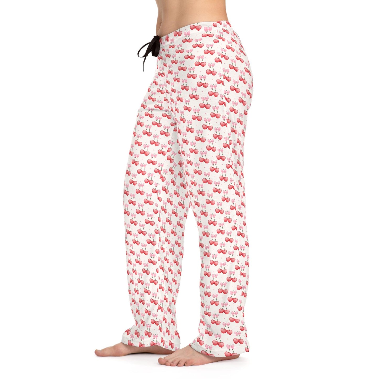 Cherry Bow Women's Pajama Pants, Cozy Sleepwear, Lounge Pants, Cute PJ Bottoms, Cherry Pattern, Comfy Nightwear