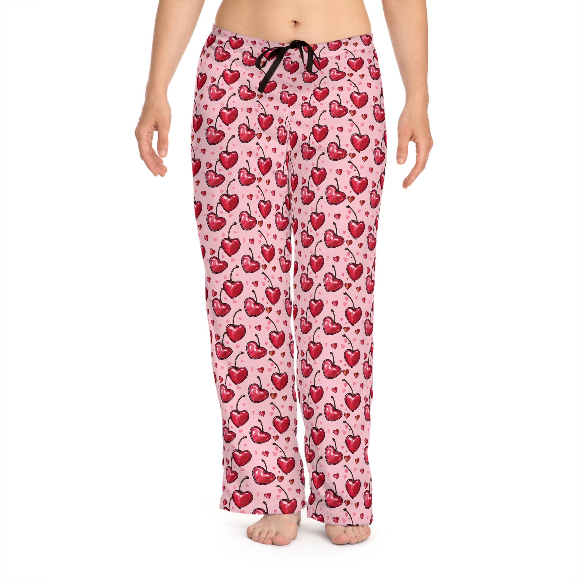 Cherry Heart Women's Pajama Pants, Comfy Lounge Wear for Everyday or Gifting on Valentine's Day, Birthdays, Anniversaries, Cute Sleepwear