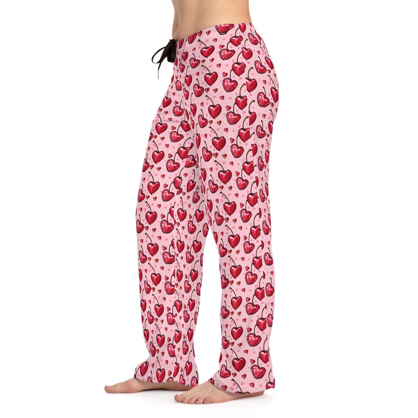 Cherry Heart Women's Pajama Pants, Comfy Lounge Wear for Everyday or Gifting on Valentine's Day, Birthdays, Anniversaries, Cute Sleepwear