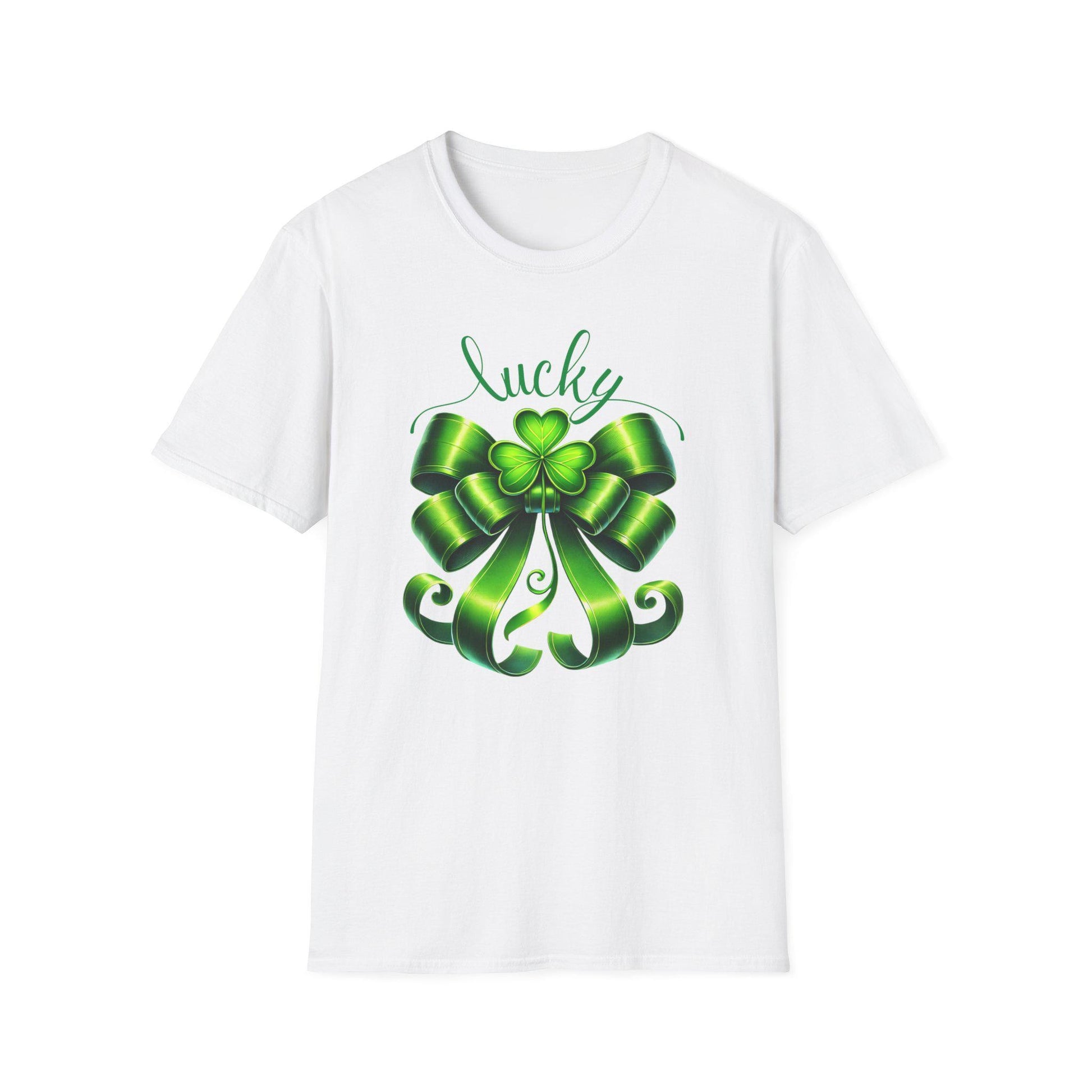 Lucky Shamrock Bow St. Patrick's Day T-Shirt, Saint Paddy's Top, Irish Luck Tee, Coquette Irish Tee, Whimsical Lucky Shirt