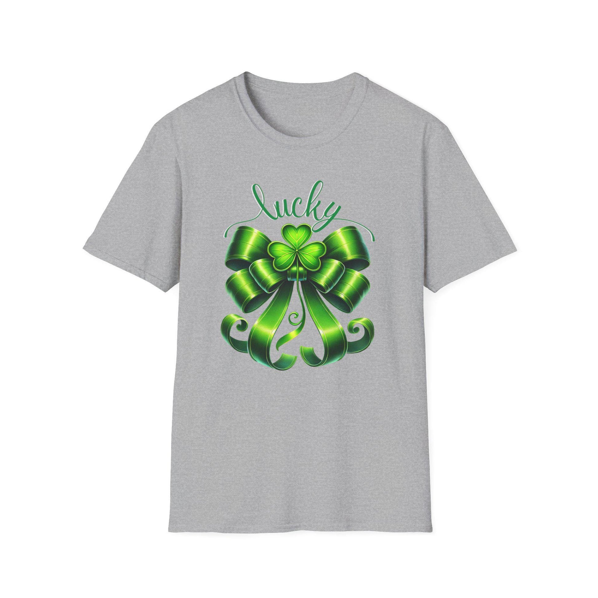 Lucky Shamrock Bow St. Patrick's Day T-Shirt, Saint Paddy's Top, Irish Luck Tee, Coquette Irish Tee, Whimsical Lucky Shirt
