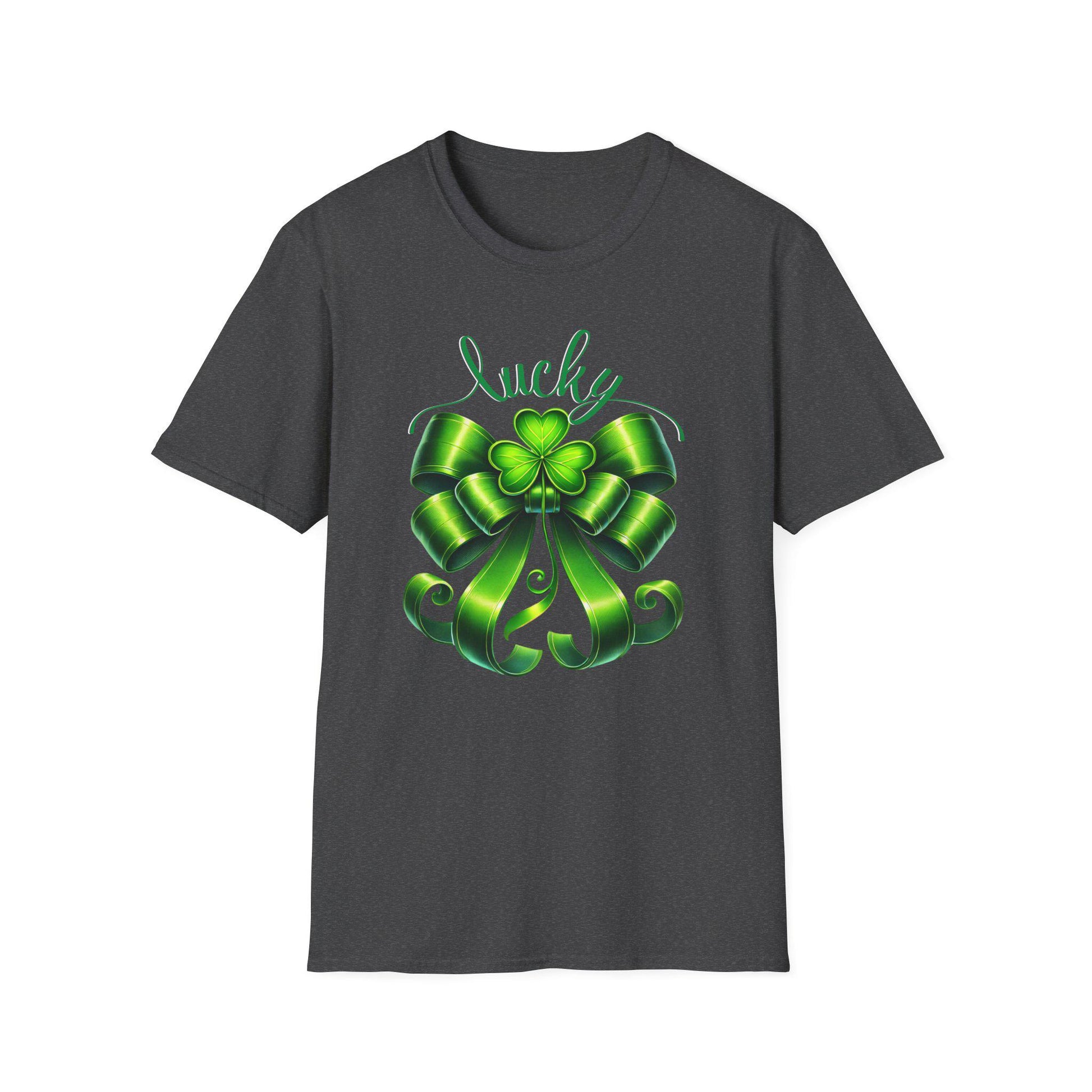 Lucky Shamrock Bow St. Patrick's Day T-Shirt, Saint Paddy's Top, Irish Luck Tee, Coquette Irish Tee, Whimsical Lucky Shirt
