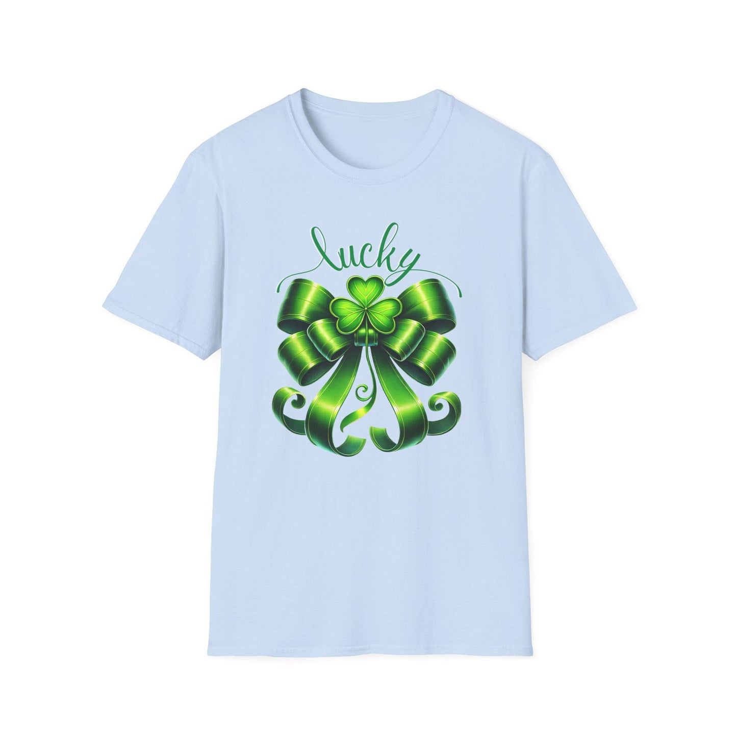 Lucky Shamrock Bow St. Patrick's Day T-Shirt, Saint Paddy's Top, Irish Luck Tee, Coquette Irish Tee, Whimsical Lucky Shirt