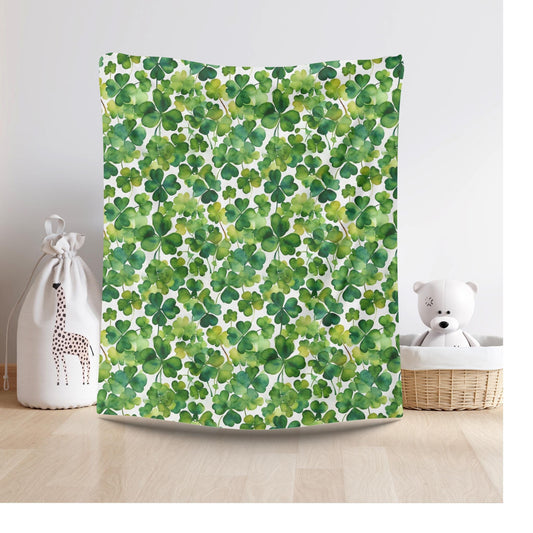 Velveteen Shamrock Plush Blanket, Watercolor Shamrocks Pattern, Cozy Throw Blanket, St Patrick's Day Decor, Two Sizes