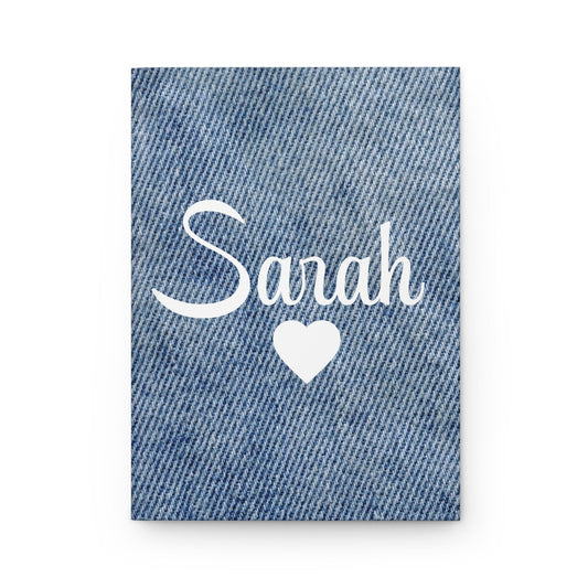Denim Print Hardcover Journal, Personalized Name Matte Notebook, Gift for Writer, Scrapbook, Custom Diary