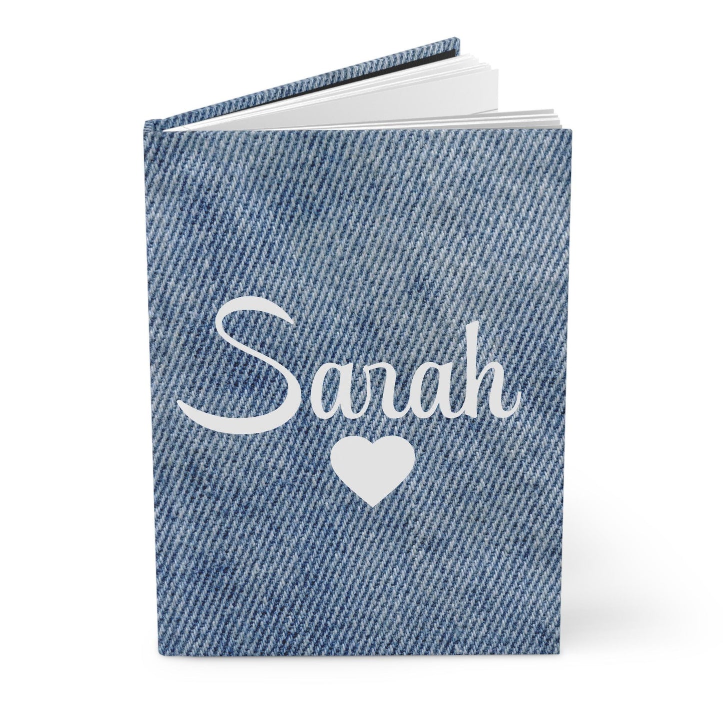Denim Print Hardcover Journal, Personalized Name Matte Notebook, Gift for Writer, Scrapbook, Custom Diary