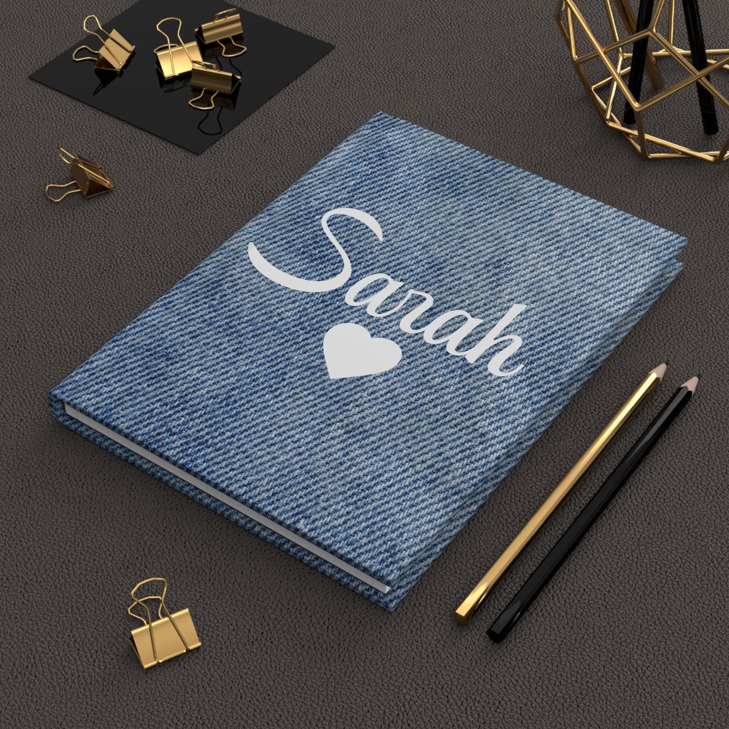 Denim Print Hardcover Journal, Personalized Name Matte Notebook, Gift for Writer, Scrapbook, Custom Diary