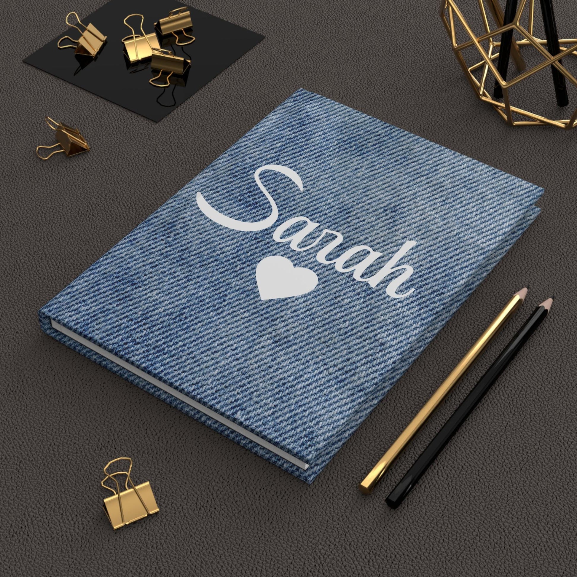 Denim Print Hardcover Journal, Personalized Name Matte Notebook, Gift for Writer, Scrapbook, Custom Diary