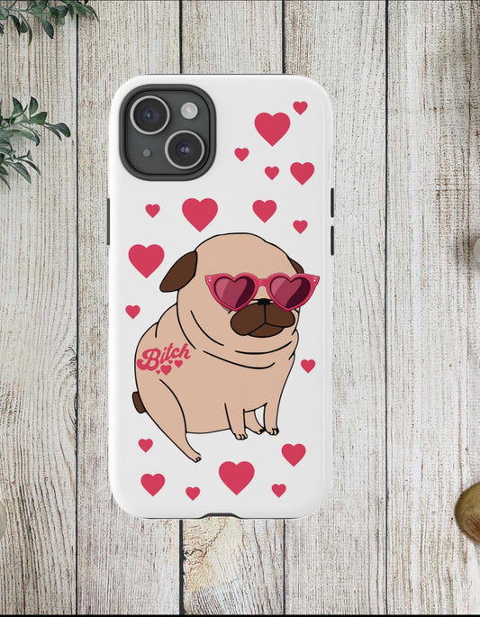 Funny Phone Case, Pug Cartoon, BitchTattoo, Funny Tough Case, Durable Cover, Funny Pug Case