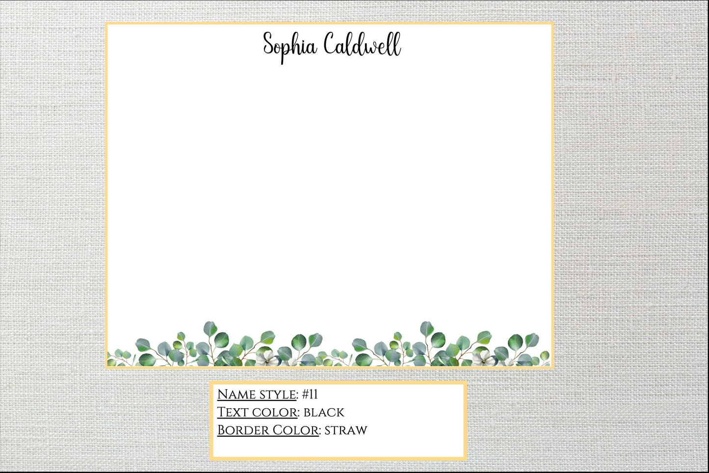 Personalized Stationery Eucalyptus Leaves, Set of custom stationery note cards with envelopes, Custom Stationery, Professional Stationery